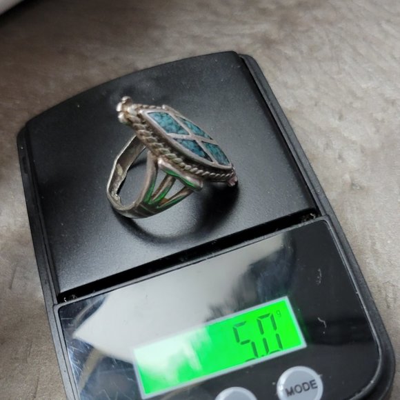 Antique SouthWest Crush Turquoise Inlaid Zuni - Picture 5 of 9